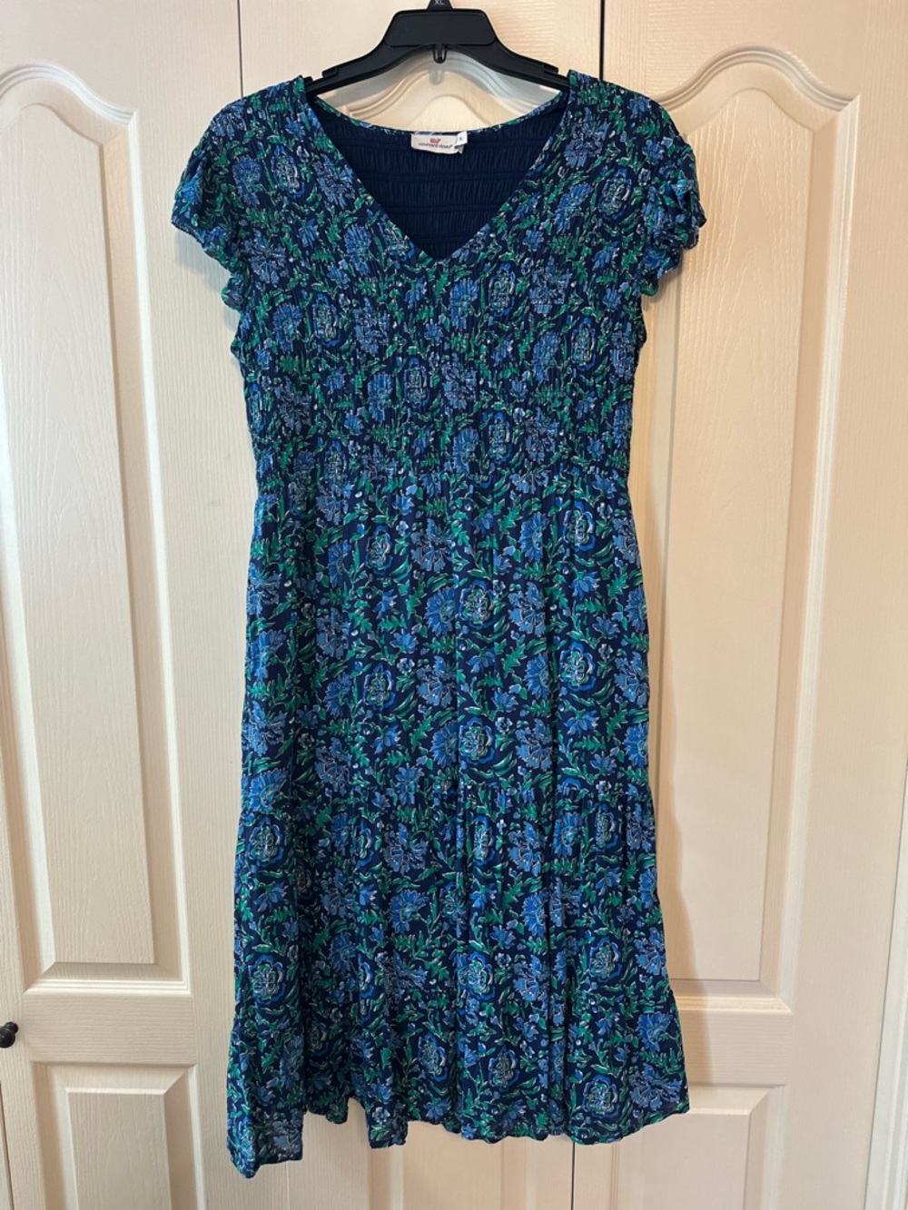 Vineyard Vines Women’s Blue & Green Smocked Anegada Floral Midi Dress Sz. XL